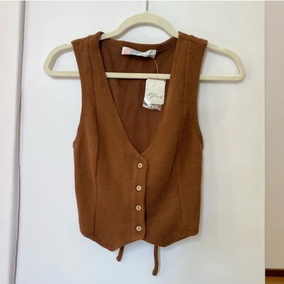 NWT Free People Roxanne Set Matching Crop Vest Top Wide Leg Pants Brown - Picture 5 of 8
